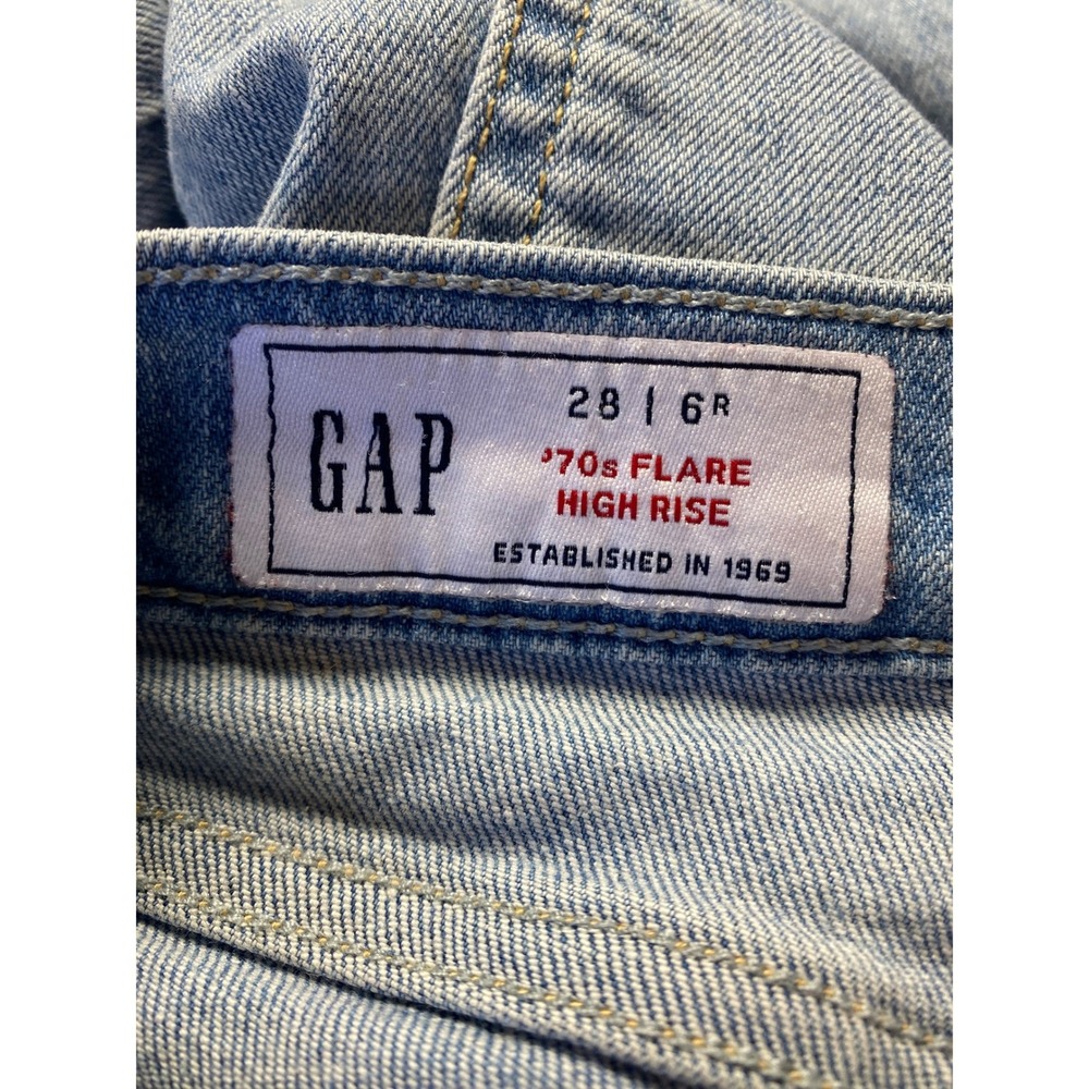 Gap 70s Flare High Rise Jeans Light Wash Distressed Raw Hem Size 28 6R - Picture 7 of 8